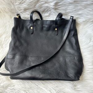 John Lewis &Partners Black Soft Leather Tote Bag with Removable Crossbody Straps